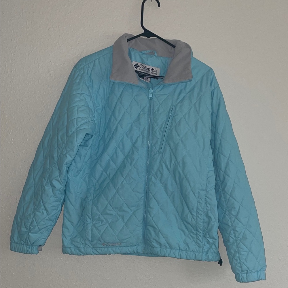 Columbia Sky Blue Quilted Jacket with Gray Collar